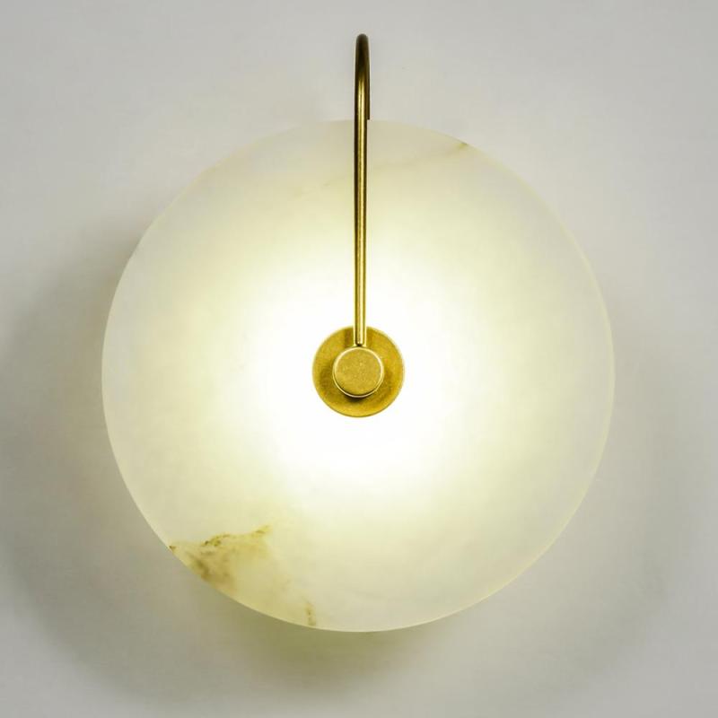 Simidal Round Bedside Wall Light, Artificial Marble, Gold & Black