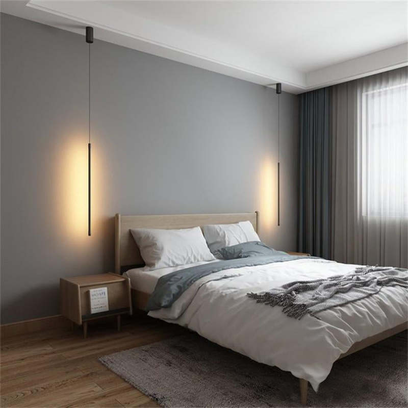 Tavix Minimalist Linear Pendant Light Bedside, Black-Relic Pieces