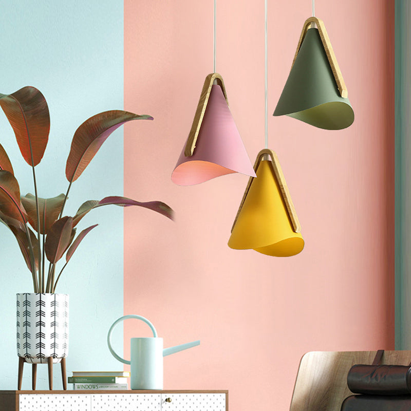 Jegogas Modern Cone Pendant Light, Wood/Metal