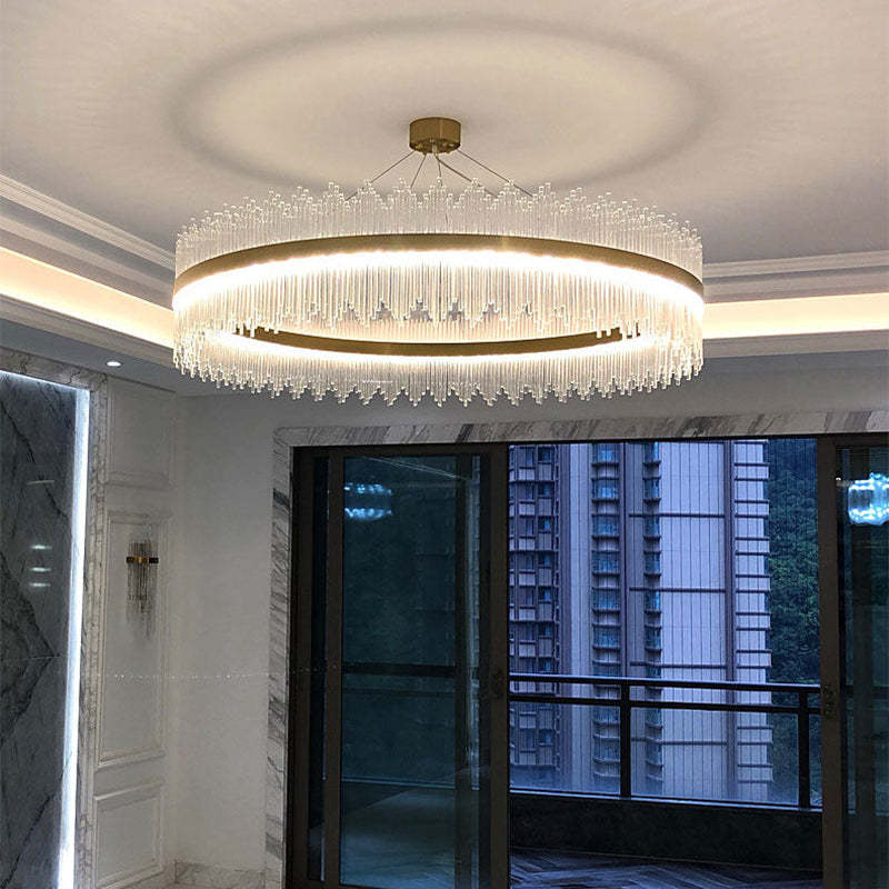 Pematud Modern Round/Rectangular Chain Chandelier, Gold