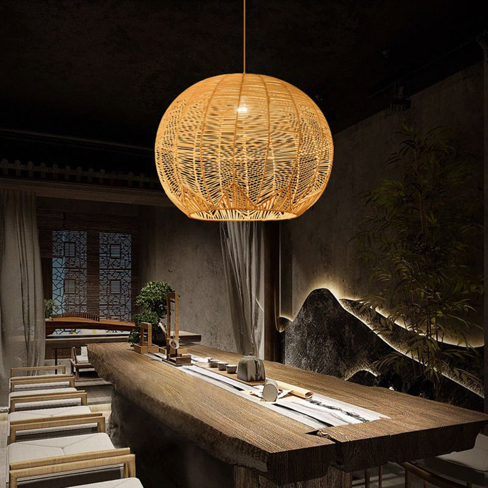 Mokobur Designer Round Handmade Rattan Pendant Light, Dining Room