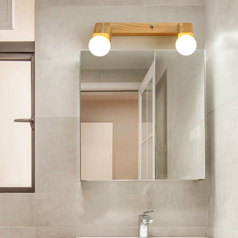 Fapukut Modern Square Globe Metal/Wood Wall Lamp, Vanity Light