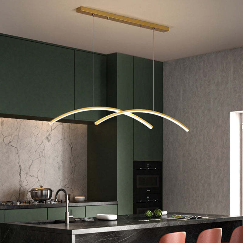 Nopanul Pendant Light Linear/Double Curve Modern, Metal, Black/Gold
