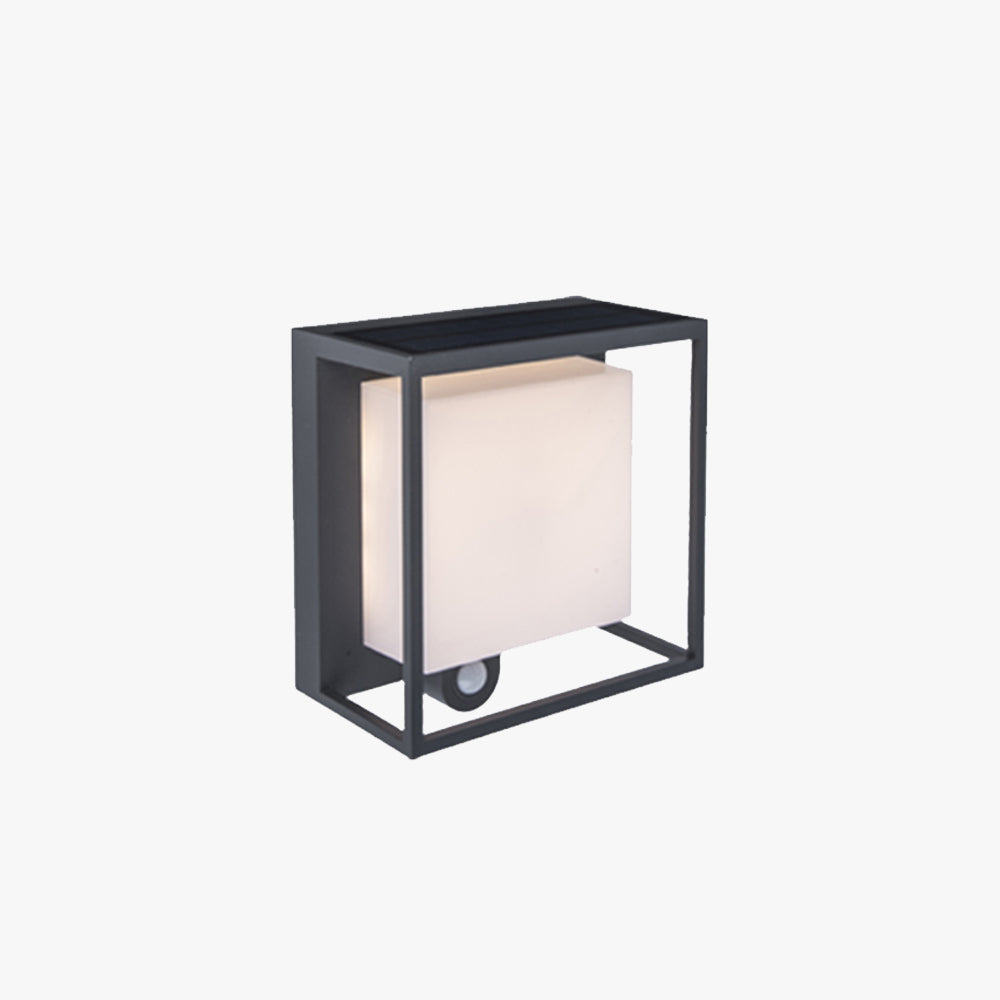 Nusobir Modern Rectangular Sensor Solar Powered Outdoor Wall Lamp, Black