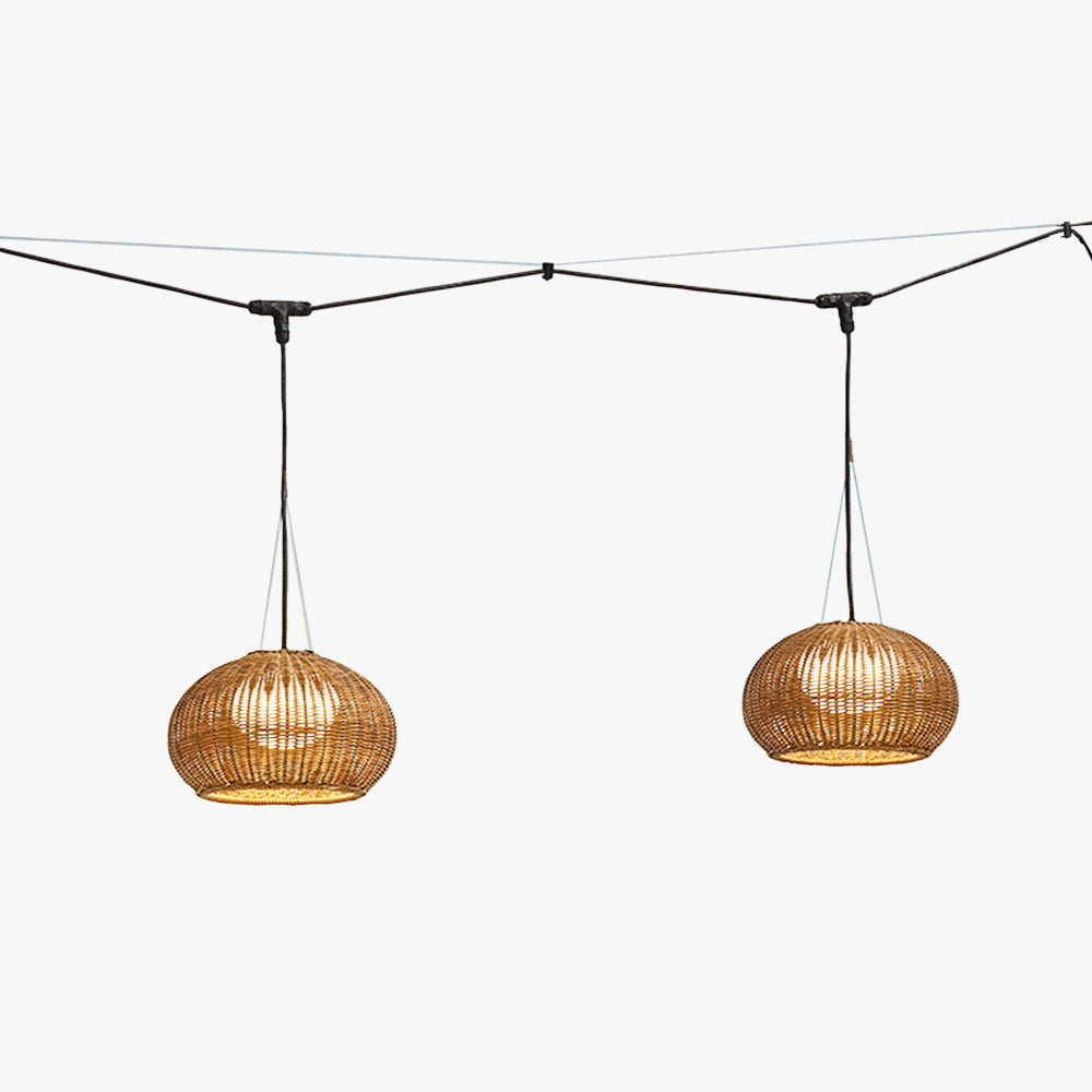 Wisenel Retro Lantern Gold Pendant Light, Bamboo/