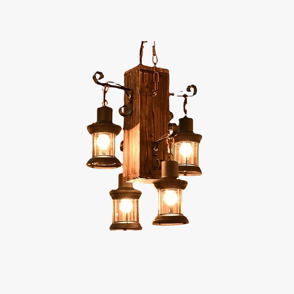 Dipodet Vintage Rectangular Metal/Wood Hanging Pendant Light,Wood