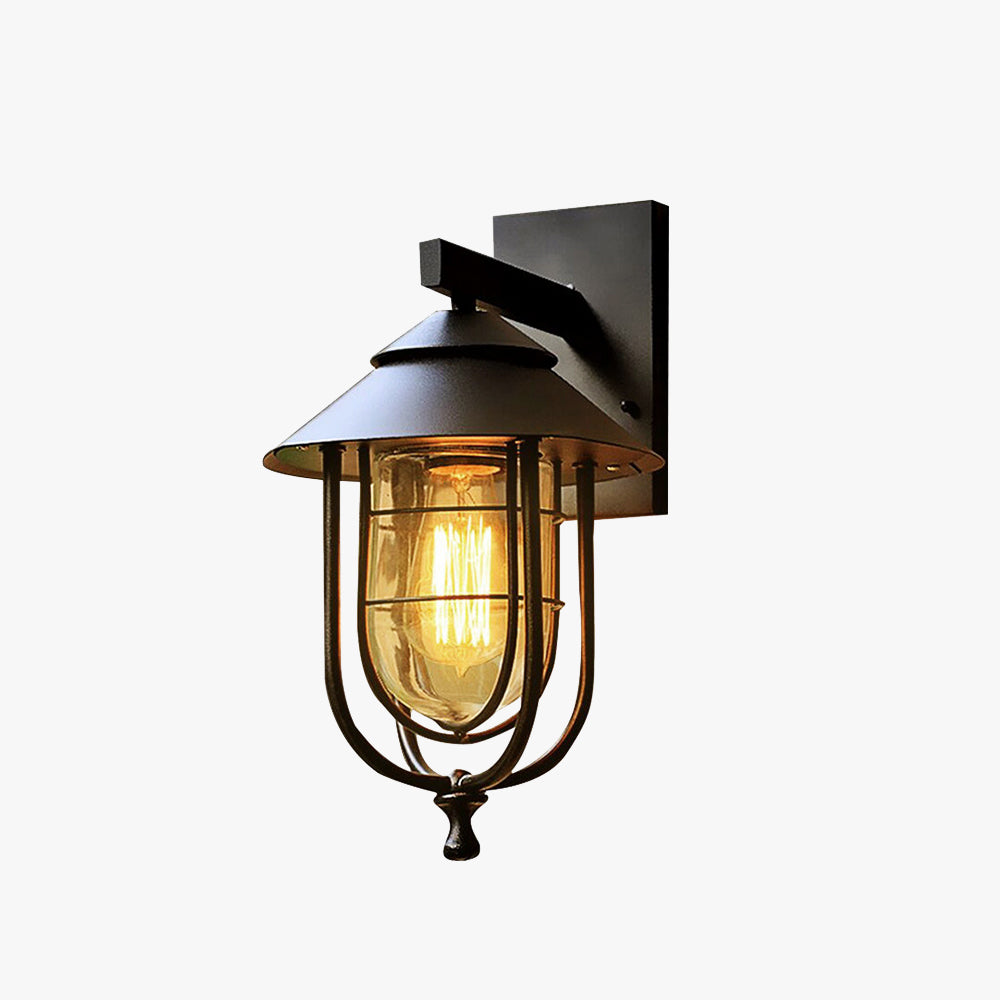 Tupusam Vintage Lantern Shaped Metal Outdoor Wall Lamp, Black