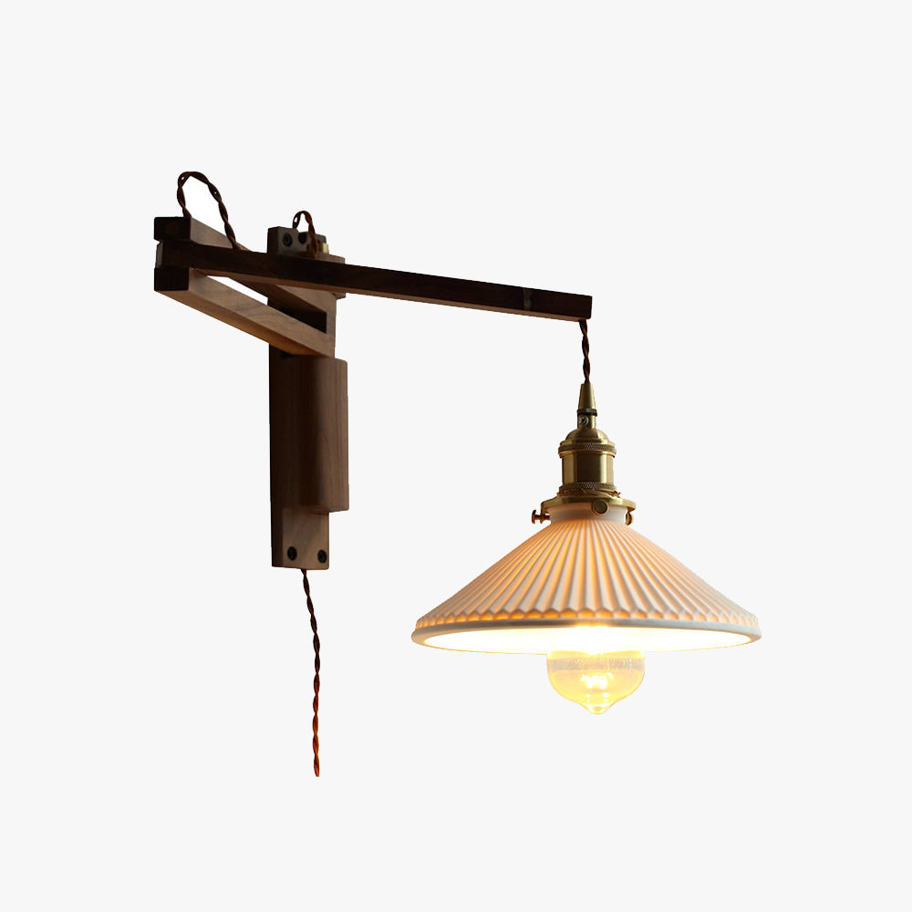 Cilepim Vintage Dome Ceramic/Wood Wall Lamp, Walnut/Wood/Clear