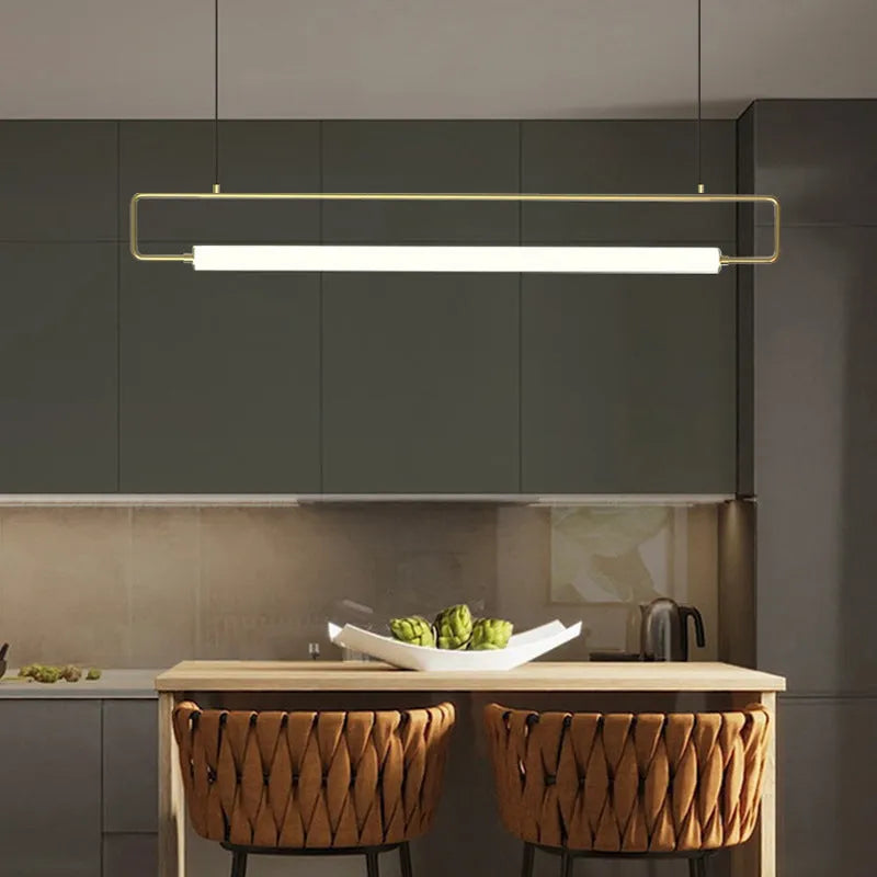 Derubat Modern Minimalist Rectangular Linear Pendant Light, Gold/Black
