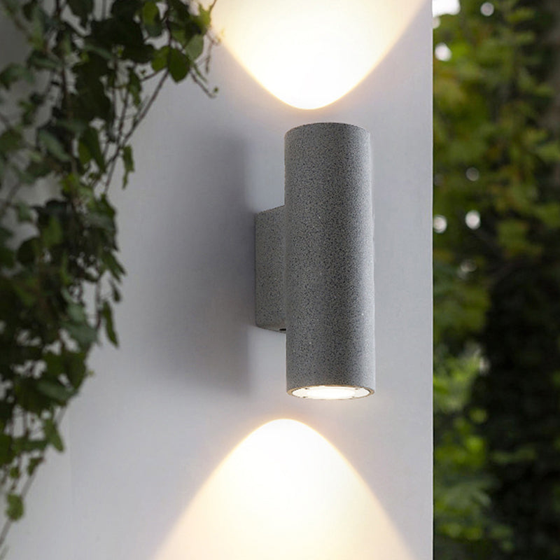 Tarumon Minimalist Cylindrical Double-headed Cement Outdoor Wall Lamp, Black/White