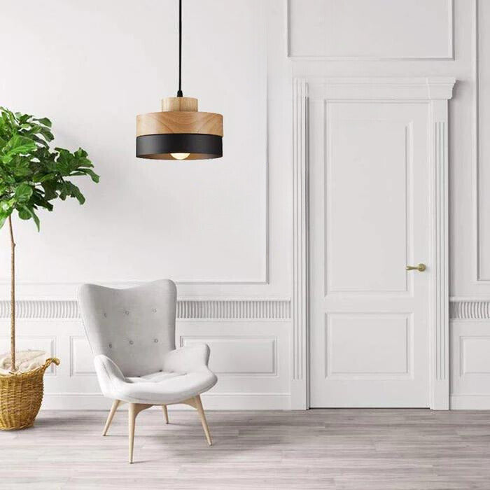 Mepides Minimalist Black & White Wood Geometric Pendant Light