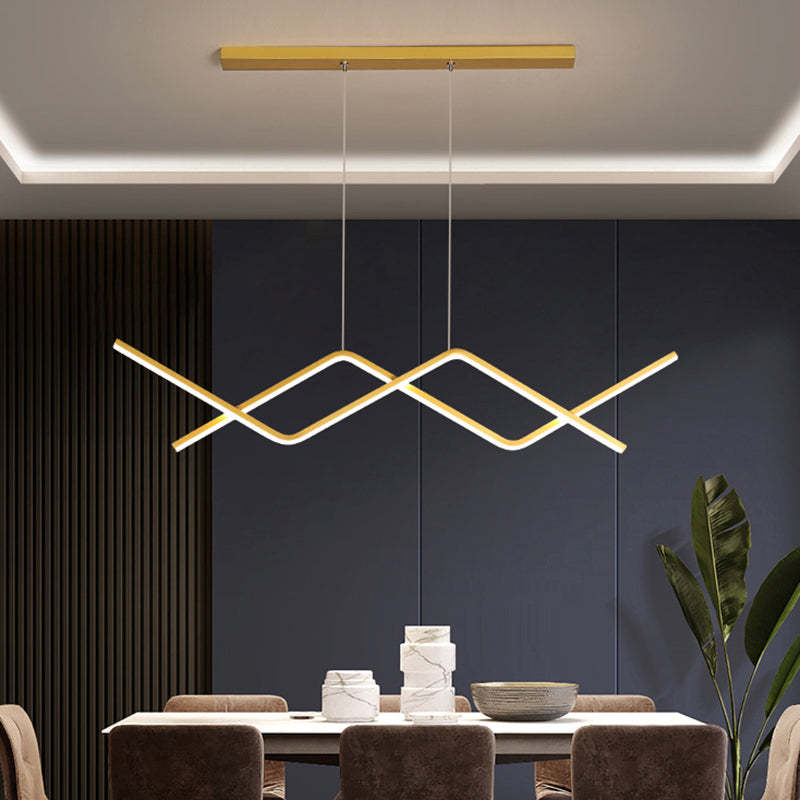 Nopanul Pendant Light Linear/Double Curve Modern, Metal, Black/Gold