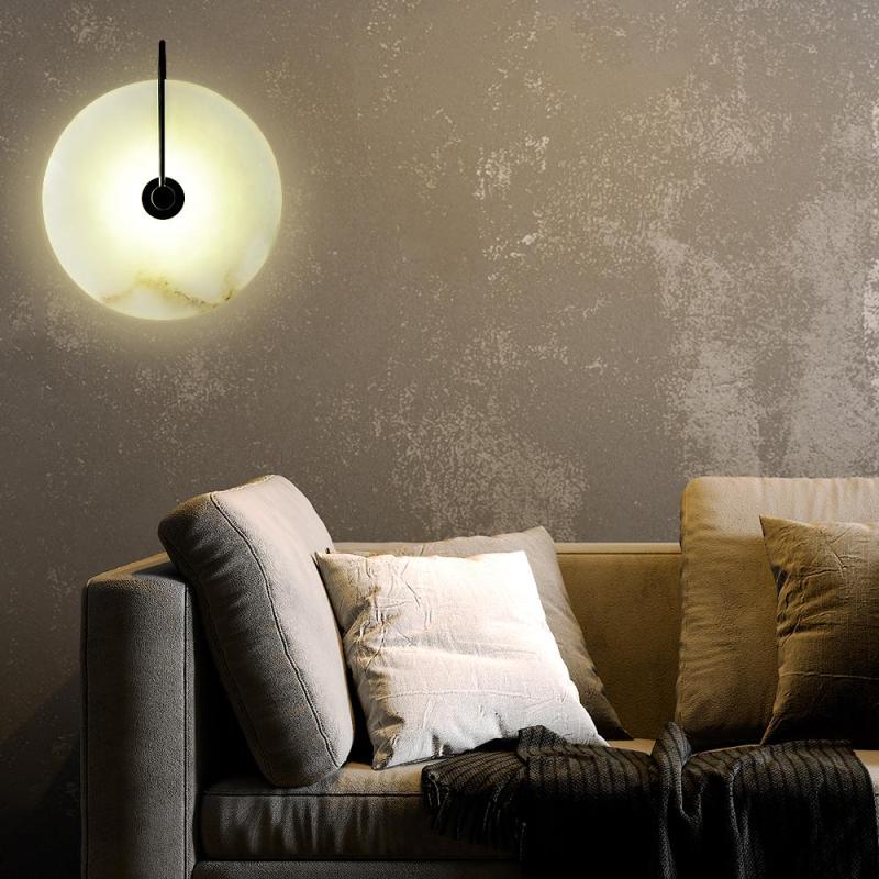 Simidal Round Bedside Wall Light, Artificial Marble, Gold & Black