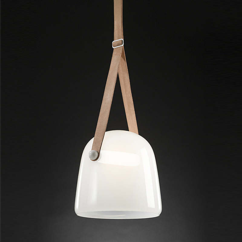 Nebitir Modern Nordic Leather/Glass Pendant Light, Grey/White