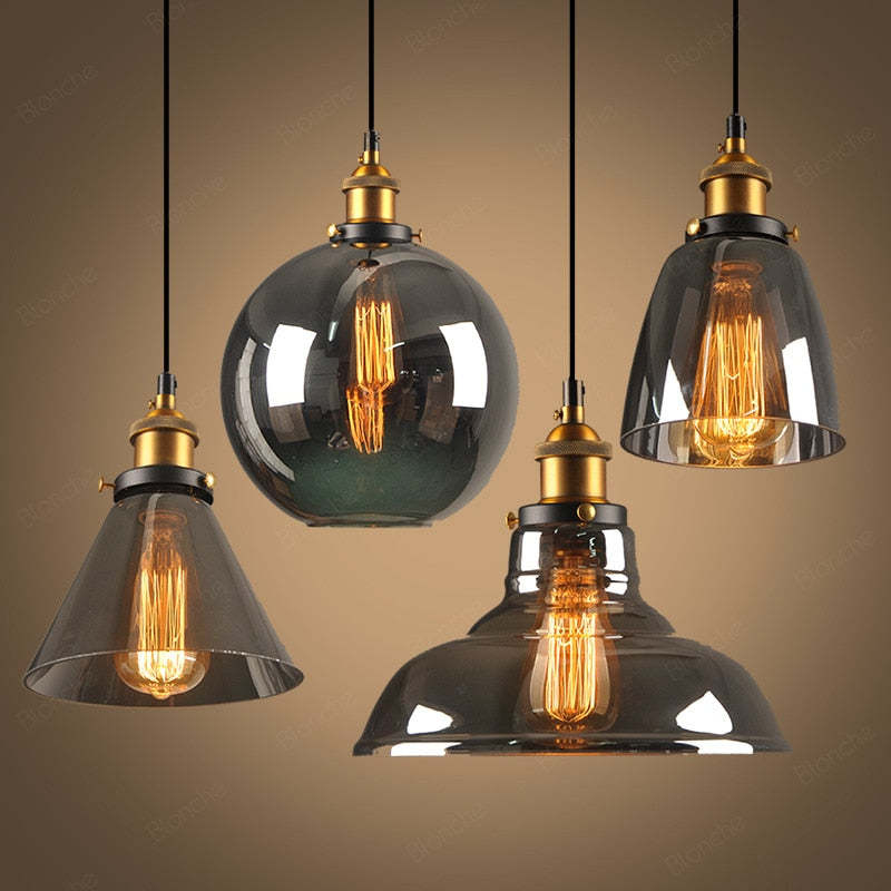 Teni Industrial Glass Pendant Light Clear/Amber/Smoke Grey-Relic Pieces