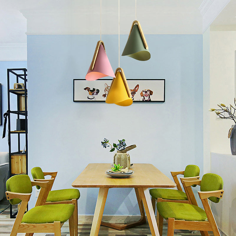 Jegogas Modern Cone Pendant Light, Wood/Metal