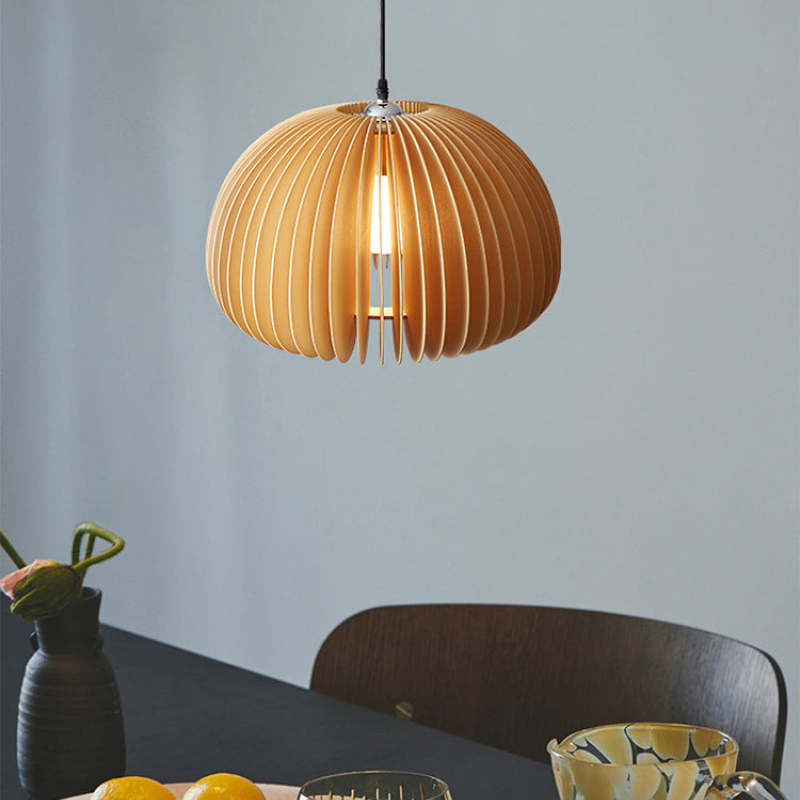 Lusebit Pumpkin Pendant Light, Wood