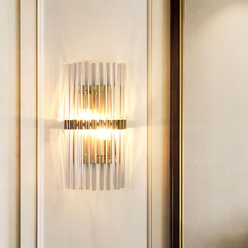 Monuvam Modern Cylindrical Metal/Crystal Wall Lamp, Gold