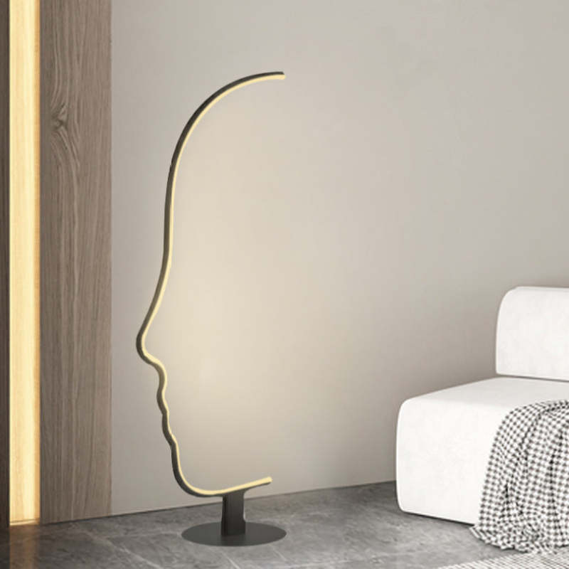 Capesen Human Face Profile Modern Arc Floor Lamp, Black, Metal/Silicon