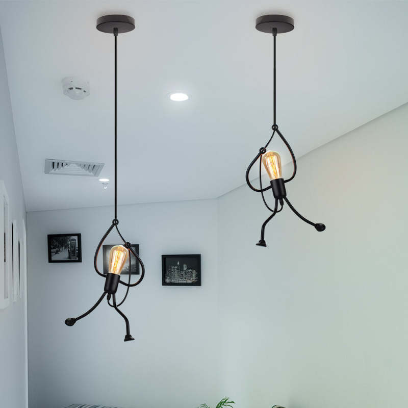 Esi Retro Modern Iron Man Pendant Light, Black-Relic Pieces