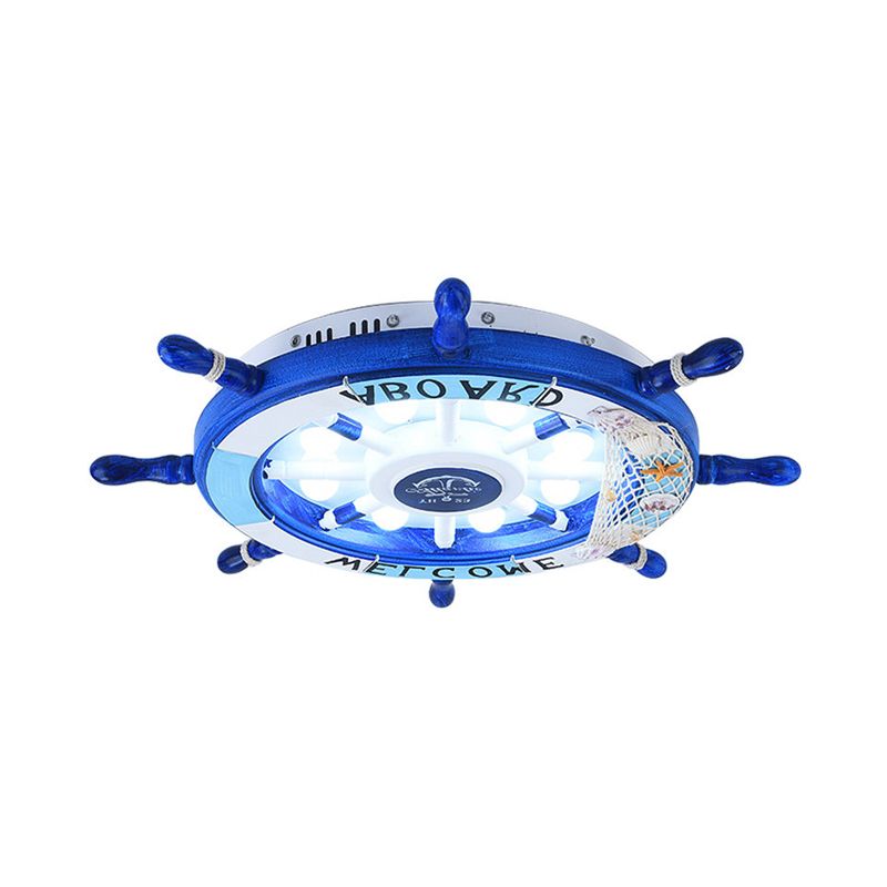 Wumekak Modern Rudder Metal Flush Mount Ceiling Light, White/Blue For Kids