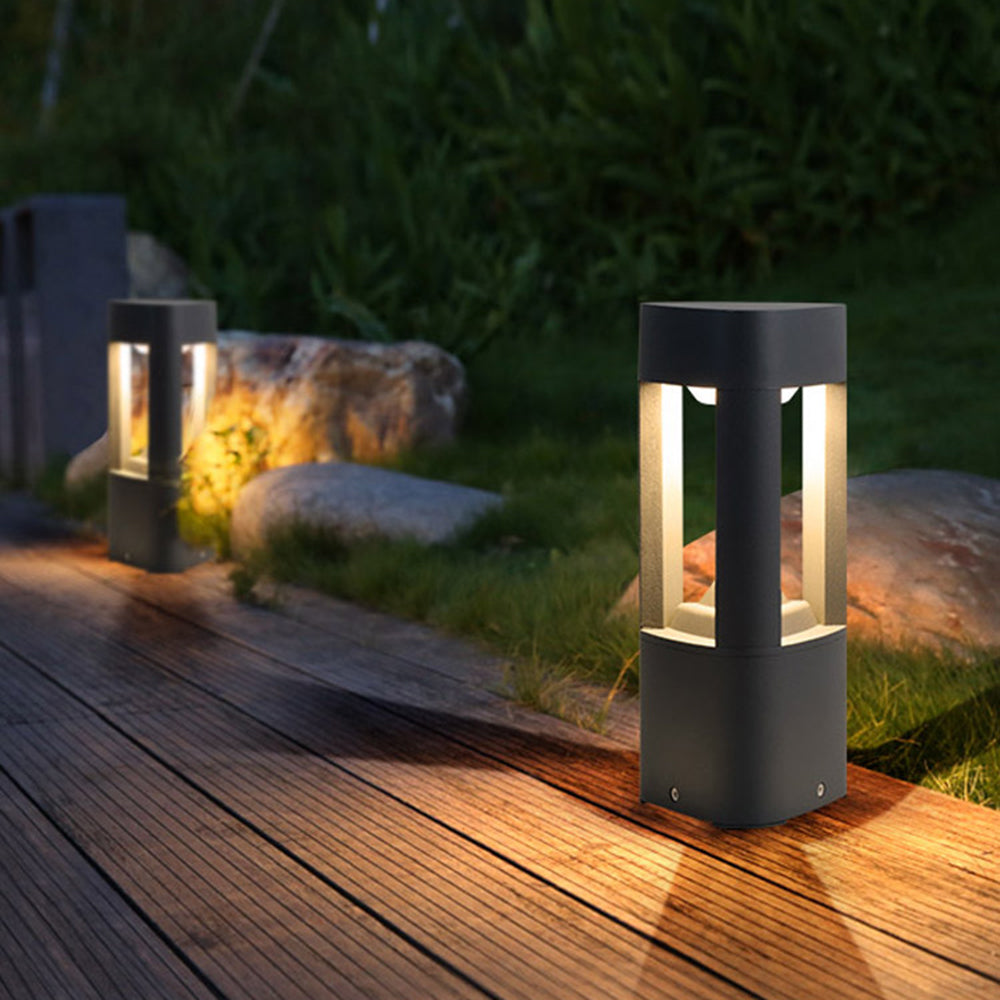 Hikevus Contemporary Metal Triangular Hollow Outdoor Path Light, Black