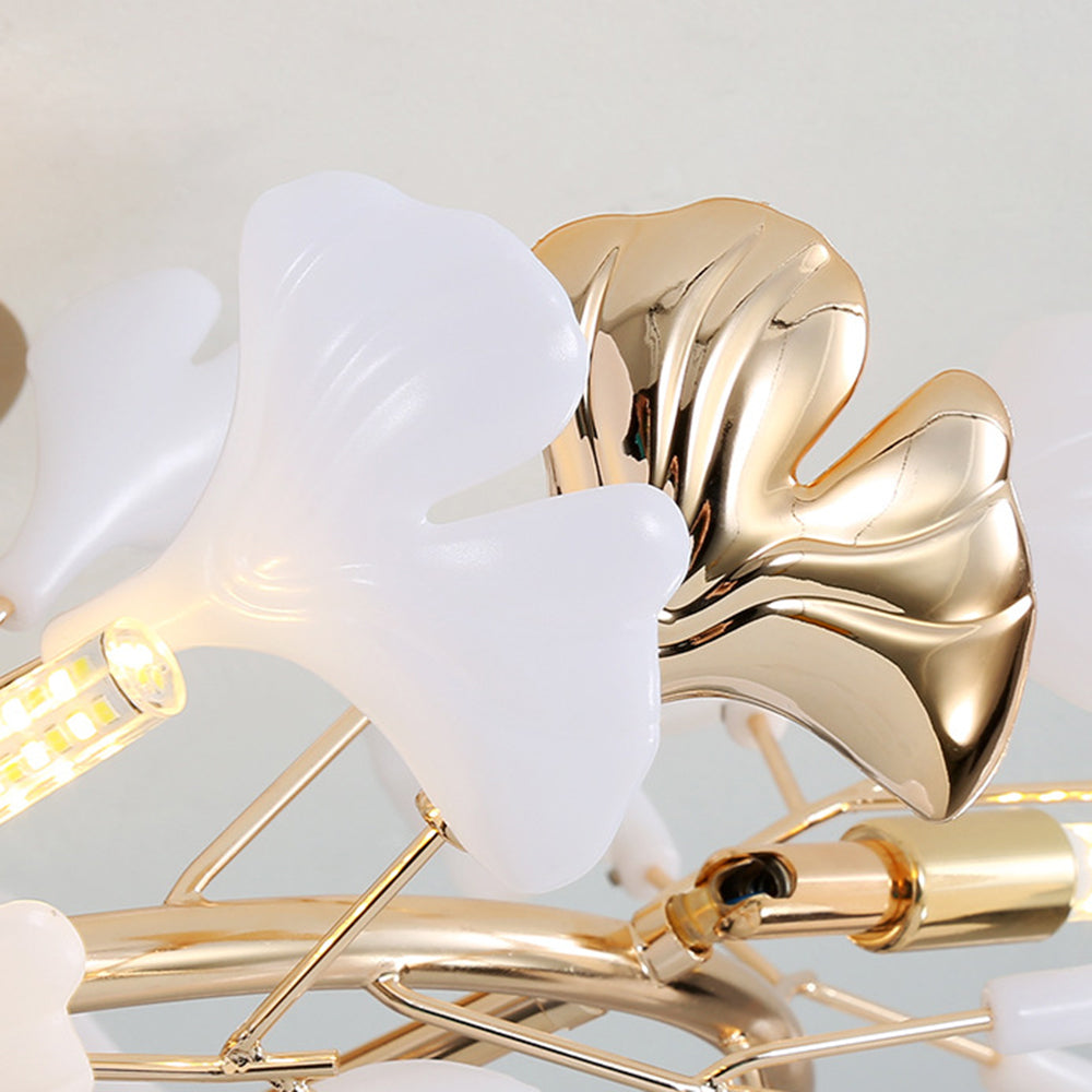 Tugikem Elegant Leaf Ceramic/Metal Flush Mount Ceiling Light, Gold