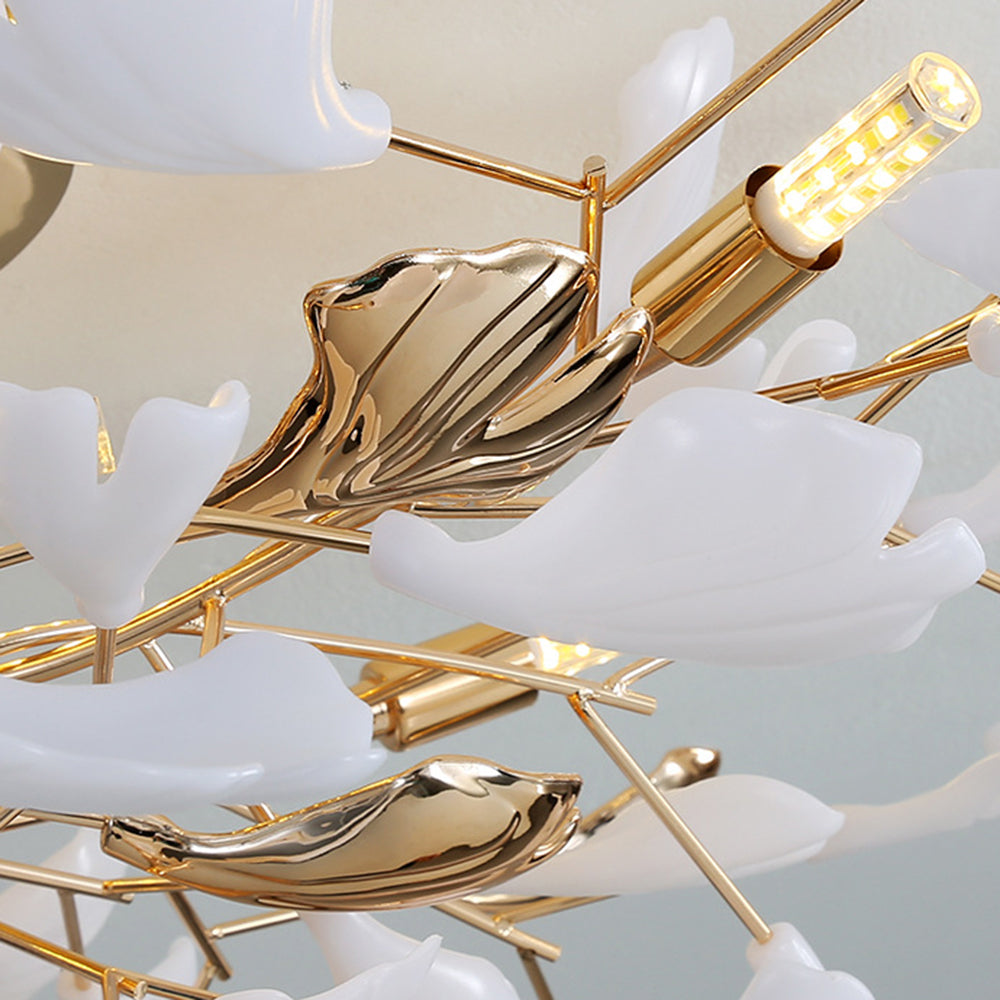 Tugikem Elegant Leaf Ceramic/Metal Flush Mount Ceiling Light, Gold