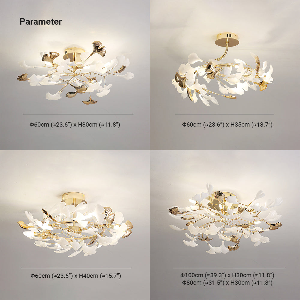 Tugikem Elegant Leaf Ceramic/Metal Flush Mount Ceiling Light, Gold