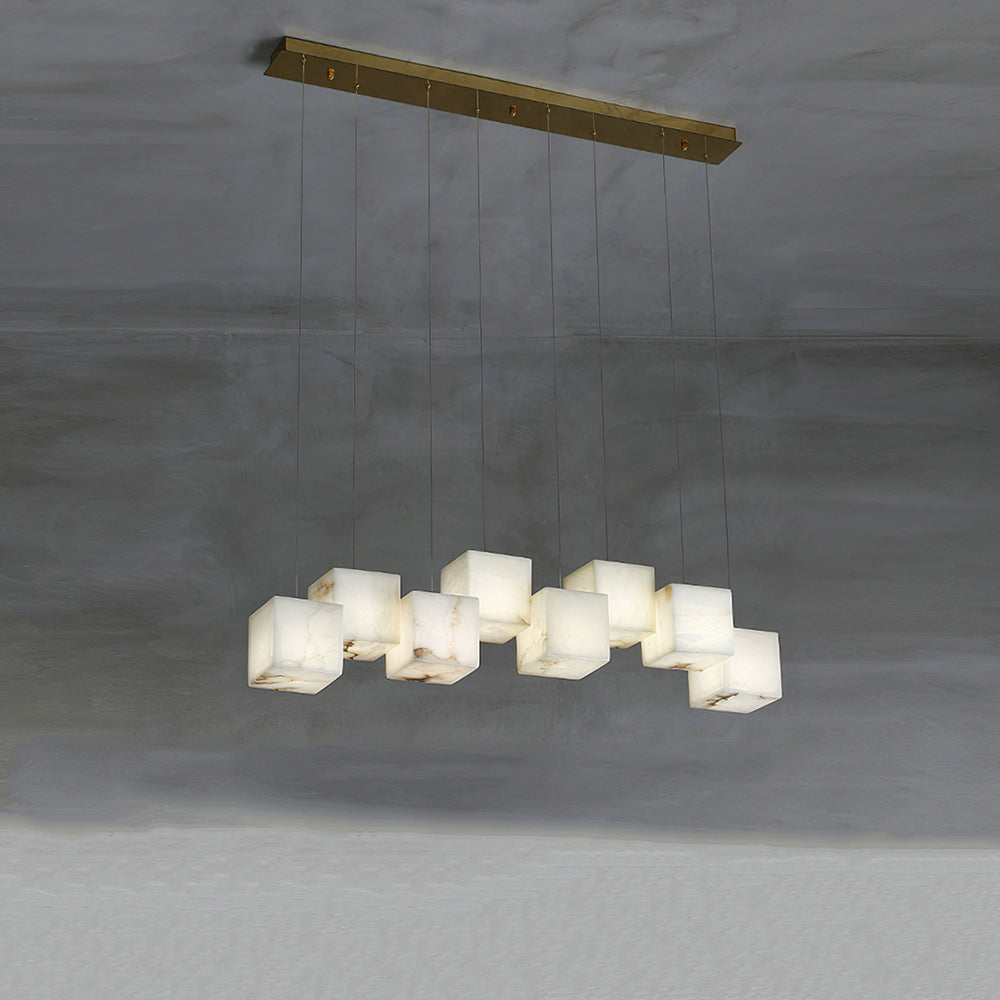 Kamonum Modern LED Hanging Multi Alabaster Box Adjustable Geometric Kitchen Pendant Lighting, White, 8 Styles