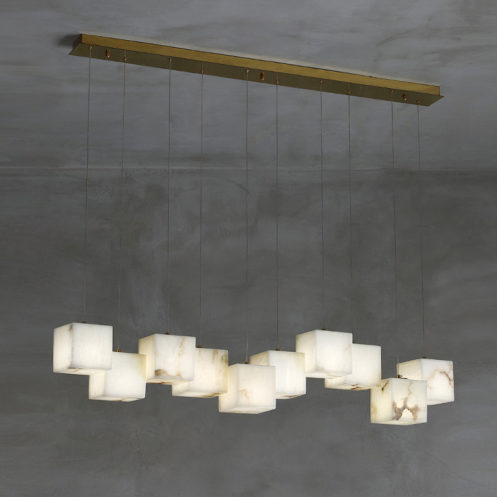 Kamonum Modern LED Hanging Multi Alabaster Box Adjustable Geometric Kitchen Pendant Lighting, White, 8 Styles
