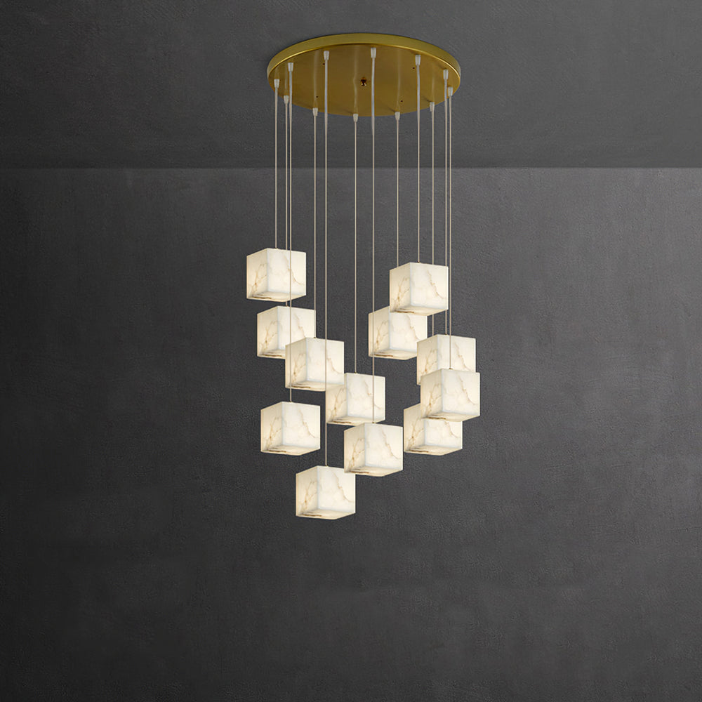 Kamonum Modern LED Hanging Multi Alabaster Box Adjustable Geometric Kitchen Pendant Lighting, White, 8 Styles