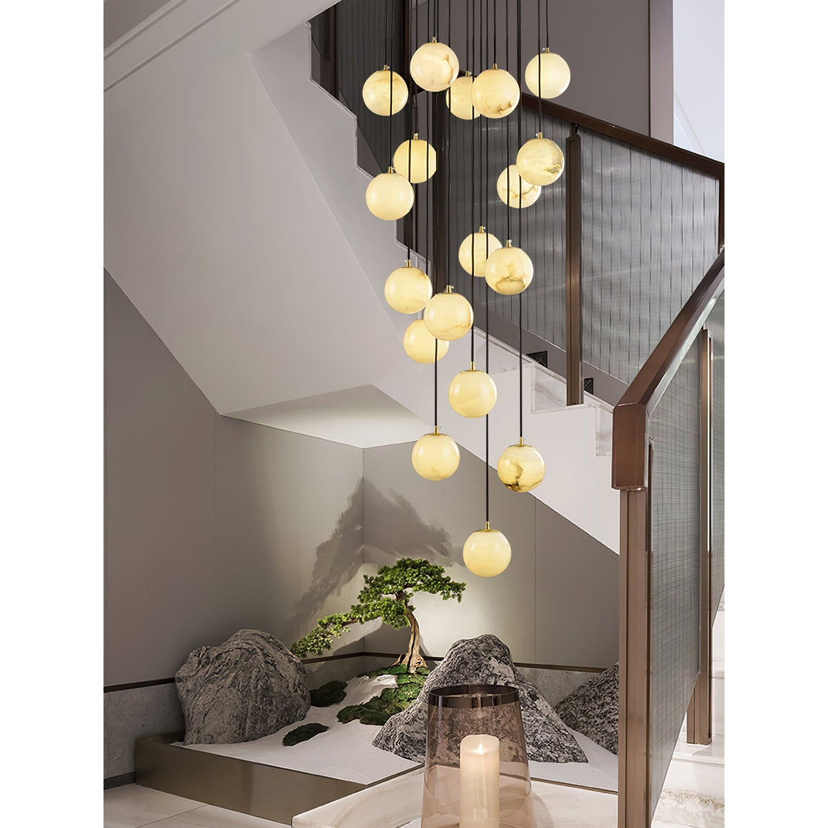 Belen Balls Modern Cluster Alabaster Chandelier
