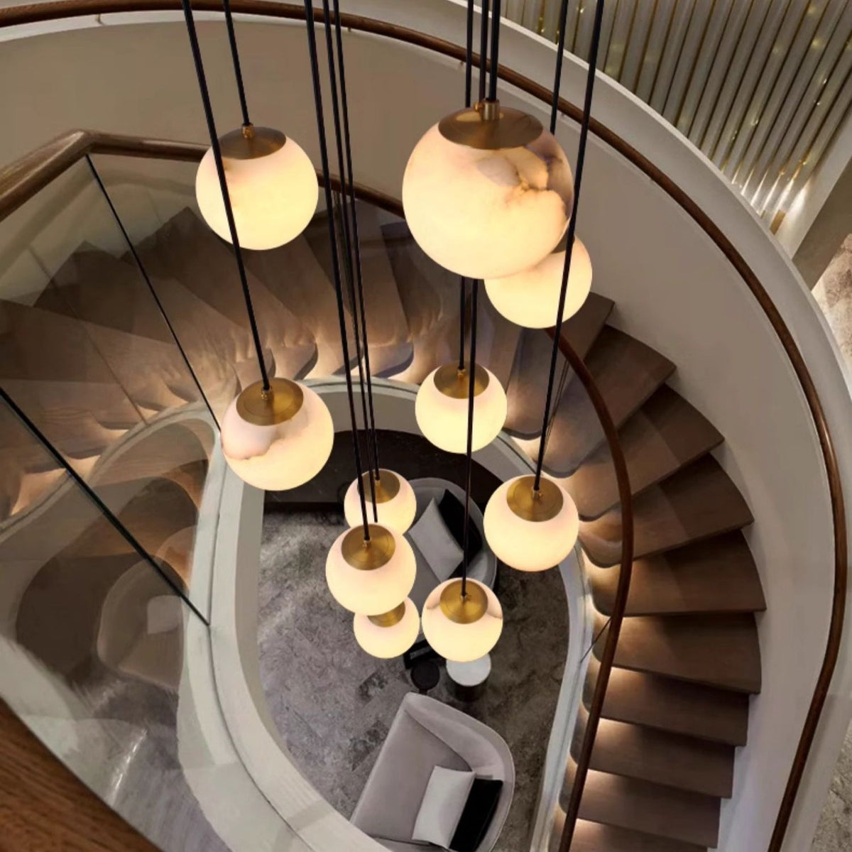 Belen Balls Modern Cluster Alabaster Chandelier