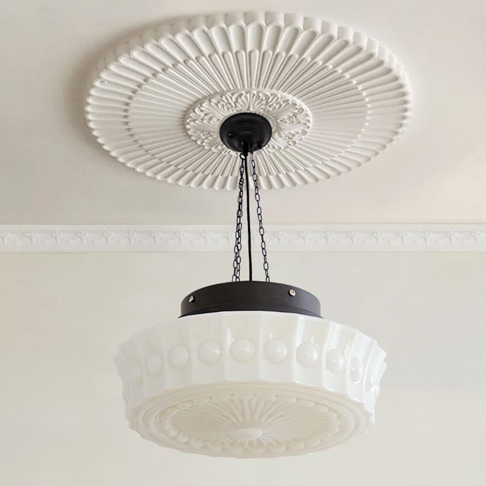 Rumagus Vintage French Country Dome Pendant Light, White/Beige