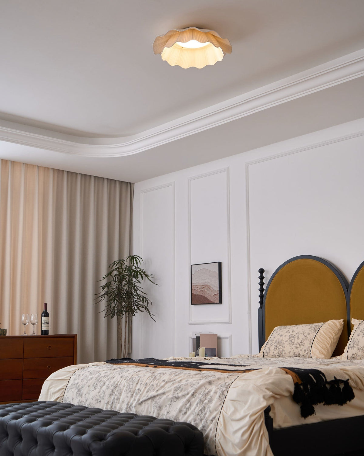 Mylirira Premium Elegance Wave Brass Fabric Ceiling Lamp