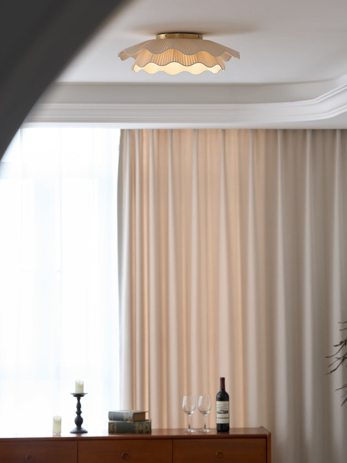 Mylirira Premium Elegance Wave Brass Fabric Ceiling Lamp