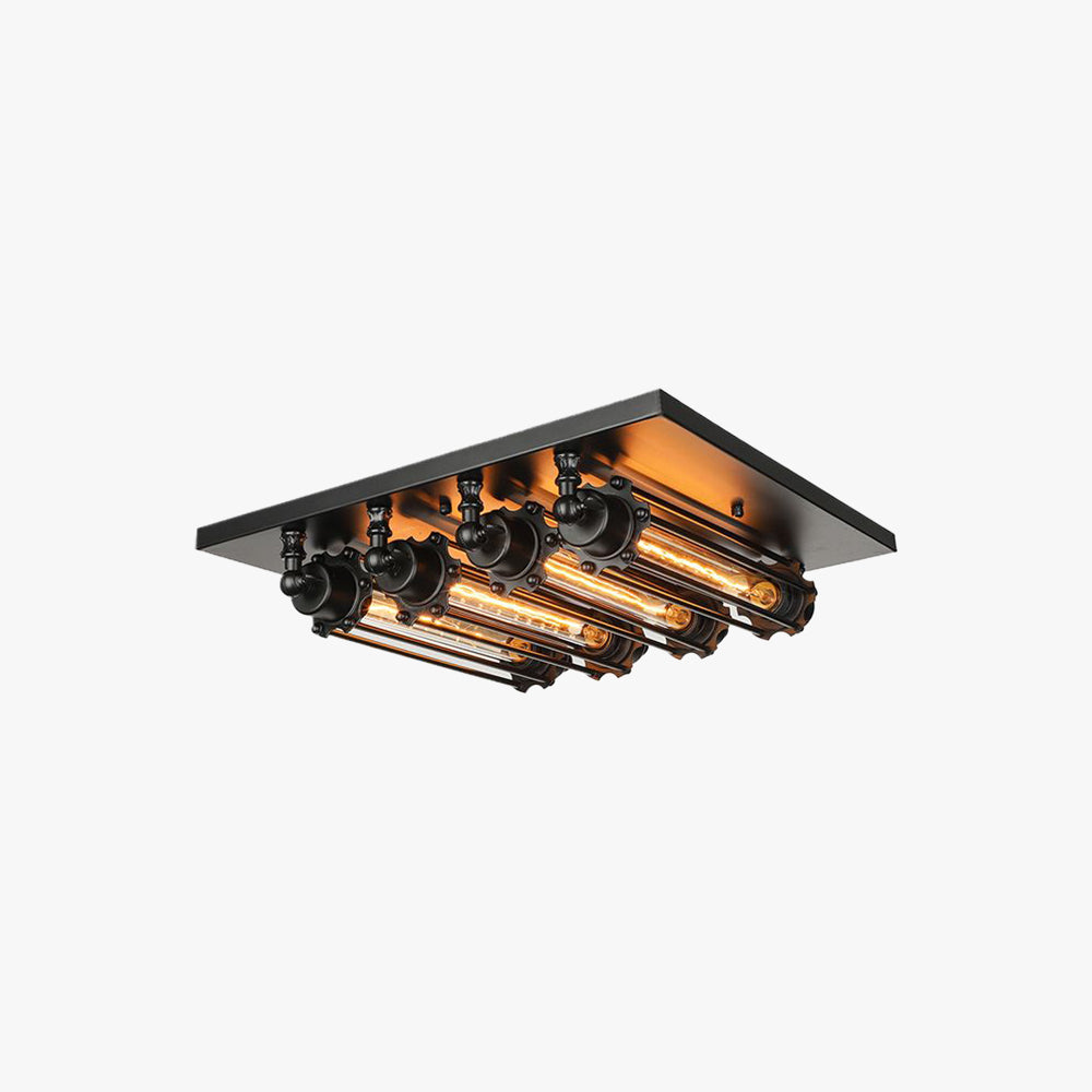 Nikokar Vintage Tubed Metal Flush Mount Ceiling Light, Black, Living Room