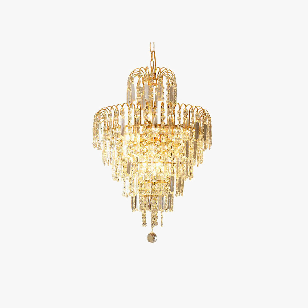 Zuronad Luxury 5 Layers Tassel Crystal Gold Chandelier