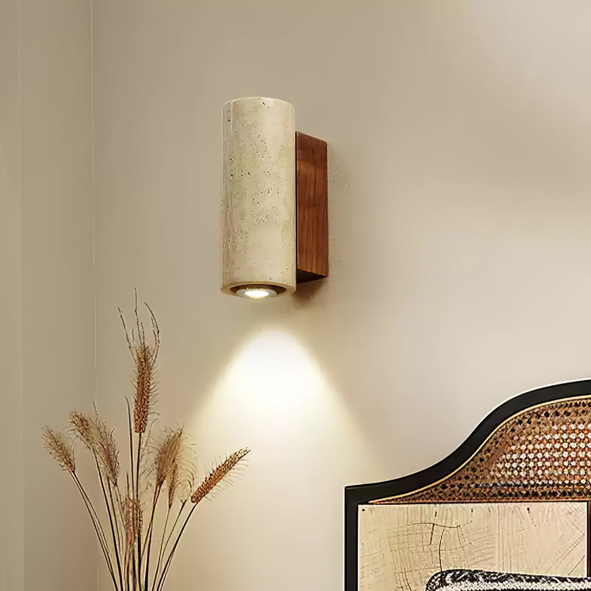 Valalaria Plug-In Rectangular Travertine Wall Light