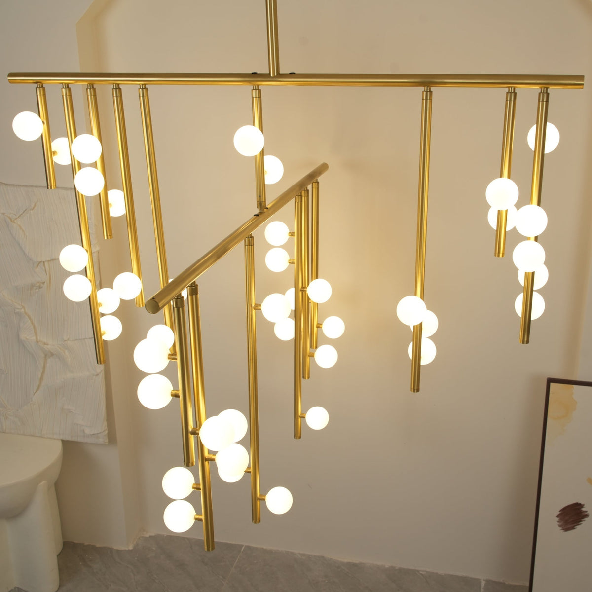 Bara Geometric Brass Linear Pendant Light Chandelier