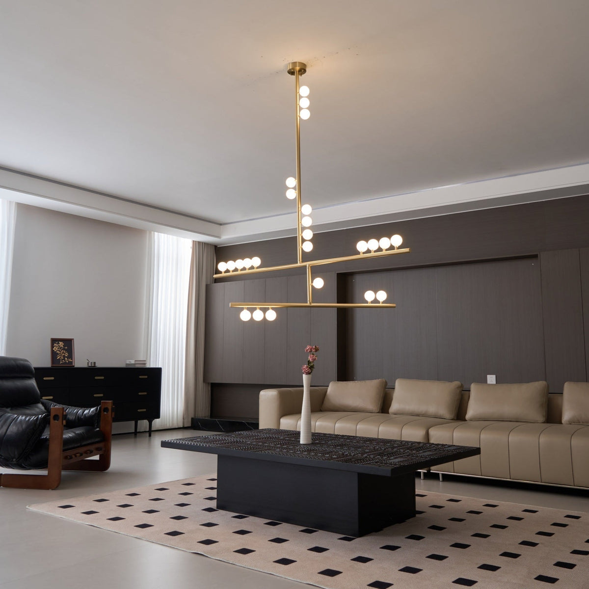 Bara Geometric Brass Linear Pendant Light Chandelier