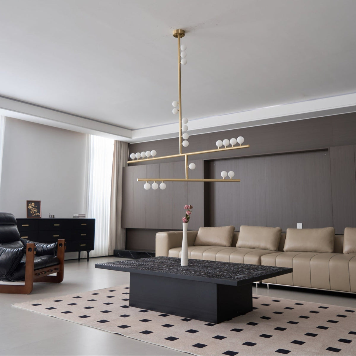 Bara Geometric Brass Linear Pendant Light Chandelier