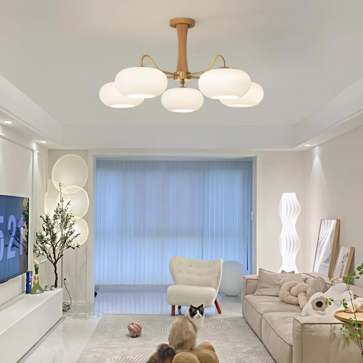 Syloella Chandelier Brass Wooden Persimmon