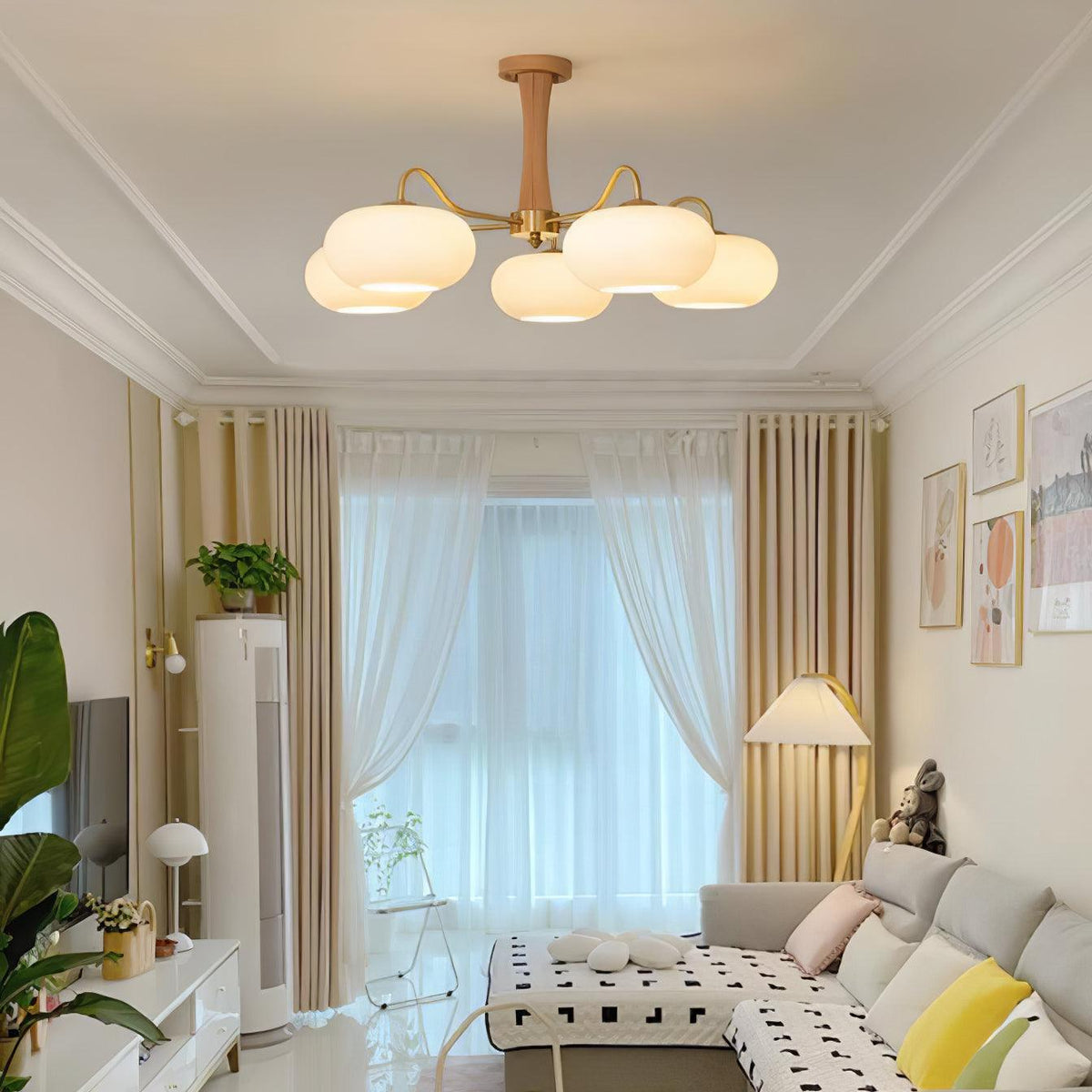 Syloella Chandelier Brass Wooden Persimmon