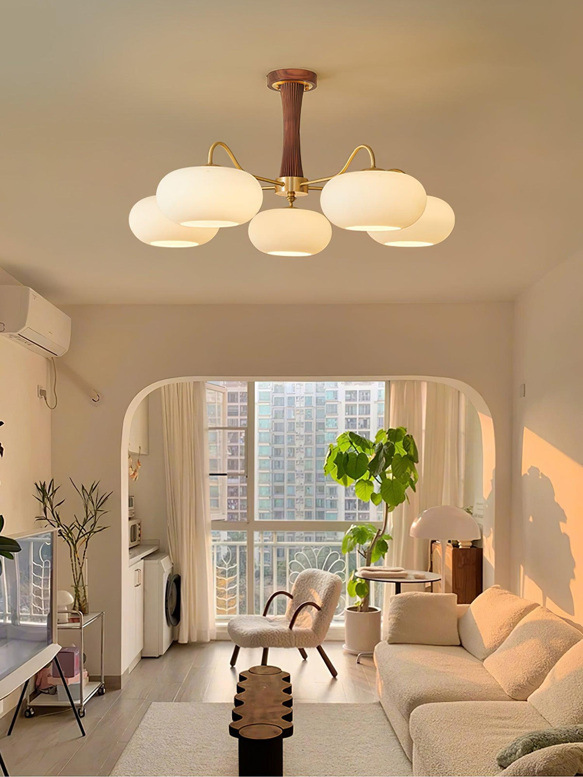 Syloella Chandelier Brass Wooden Persimmon