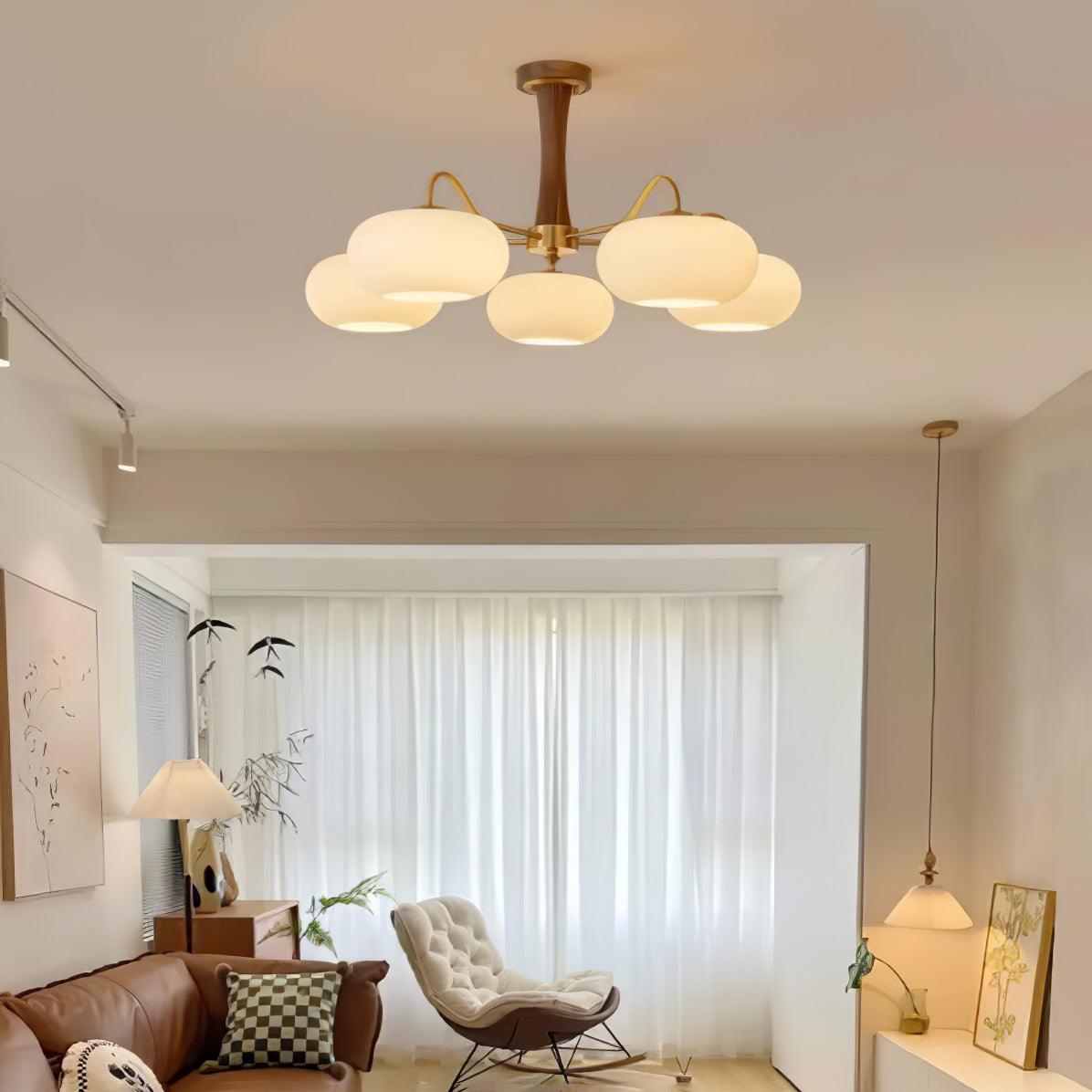 Syloella Chandelier Brass Wooden Persimmon