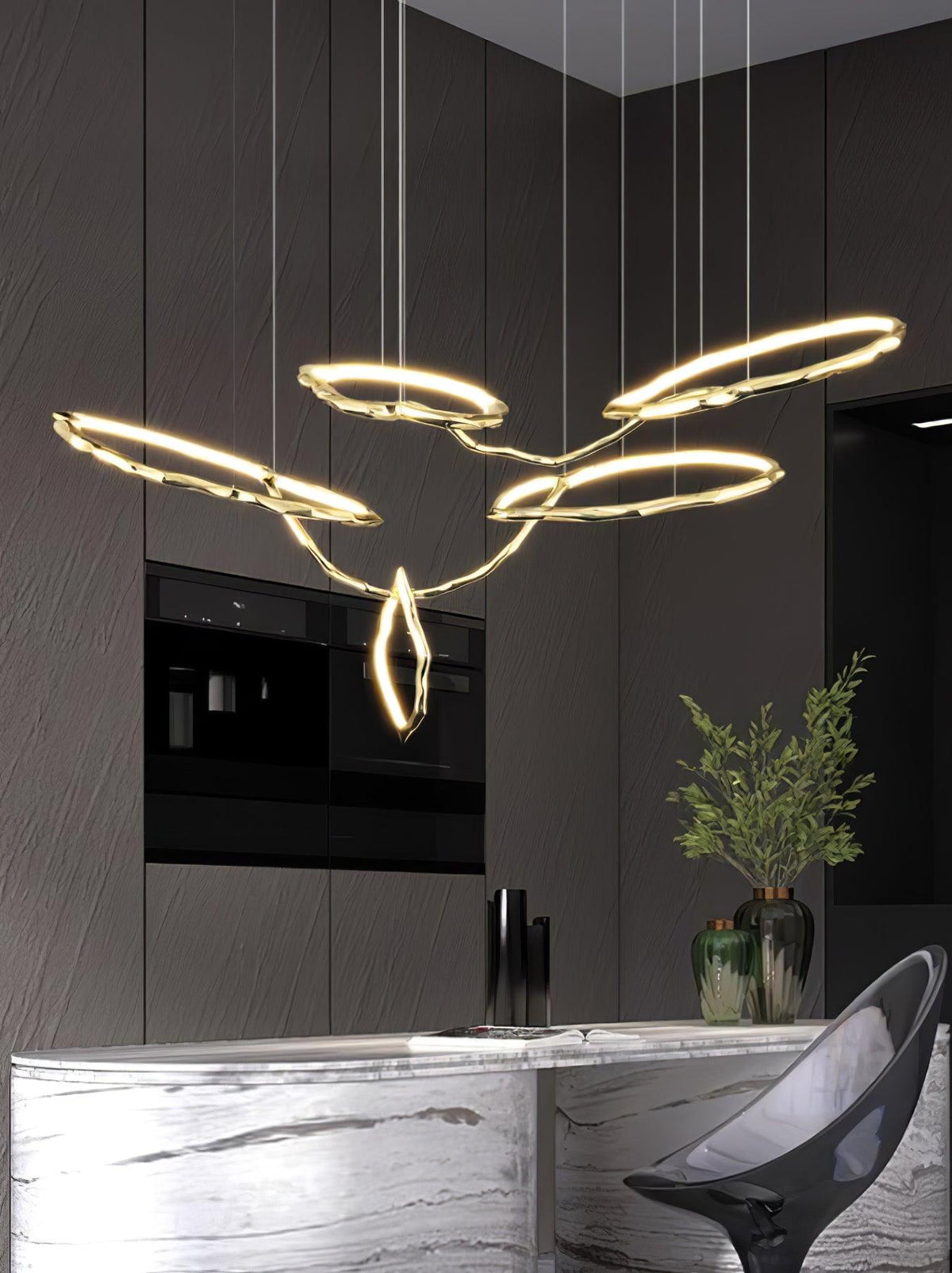 Cloud Orbit Brass Ring Chandelier