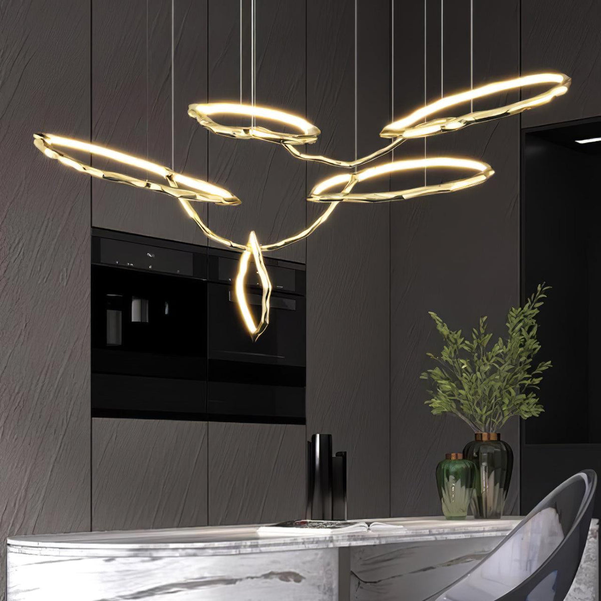 Cloud Orbit Brass Ring Chandelier