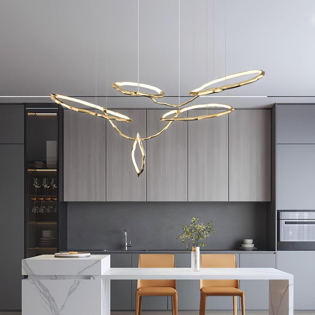 Cloud Orbit Brass Ring Chandelier